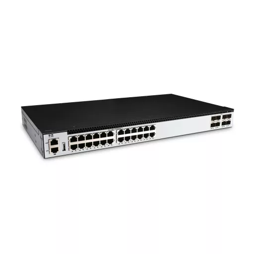 BL-DSW-56-24T8X, 24 portos Gigabit Ethernet L3+ kapcsoló, 24x 1G RJ45, 8x 10G SFP+ felkapcsolással, MLAG és VXLAN támogatás