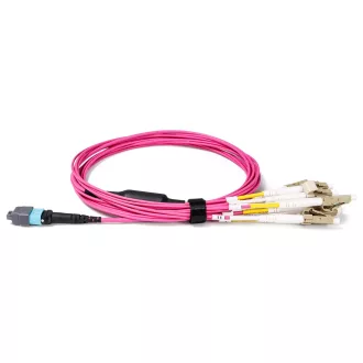   BlueVoice 10m (33ft) MPO-12 UPC (Nő) - 6x LC UPC Duplex OM4 Multimode Elite Breakout kábel, 12 szál, Type B, LSZH, Bíbor