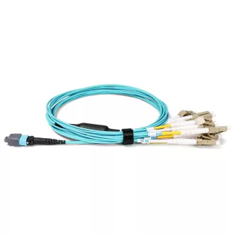   BlueVoice 10m (33ft) MPO-16 APC (Nő) - 8x LC UPC Duplex OM3 Multimode Elite Breakout kábel, 16 szál, Type B, LSZH, Türkiz