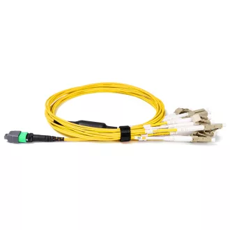   BlueVoice 10m (33ft) MPO-16 APC (Nő) - 8x LC UPC Duplex OS2 Singlemode Elite Breakout kábel, 16 szál, Type B, LSZH, Sárga
