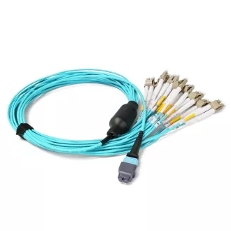   BlueVoice 10m (33ft) MPO-24 UPC (Nő) - 12x LC UPC Duplex OM3 Multimode Elite Breakout kábel, 24 szál, Type B, LSZH, Türkiz