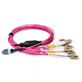  BlueVoice 10m (33ft) MPO-24 UPC (Nő) - 12x LC UPC Duplex OM4 Multimode Elite Breakout kábel, 24 szál, Type B, LSZH, Bíbor