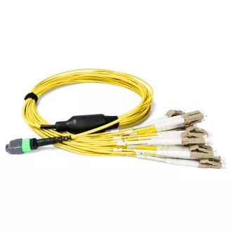   BlueVoice 10m (33ft) MPO-24 APC (Nő) - 12x LC UPC Duplex OS2 Singlemode Elite Breakout kábel, 24 szál, Type B, LSZH, Sárga