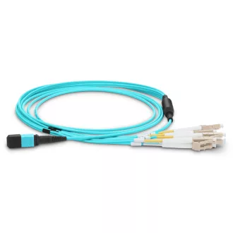   BlueVoice 10m (33ft) MPO-8 UPC (Nő) - 4x LC UPC Duplex OM3 Multimode Elite Breakout kábel, 8 szál, Type B, LSZH, Türkiz