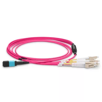   BlueVoice 10m (33ft) MPO-8 UPC (Nő) - 4x LC UPC Duplex OM4 Multimode Elite Breakout kábel, 8 szál, Type B, LSZH, Bíbor