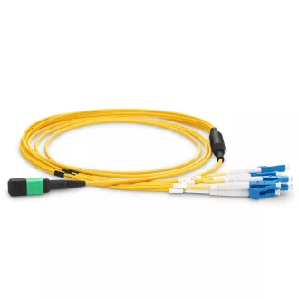   BlueVoice 10m (33ft) MPO-8 APC (Nő) - 4x LC UPC Duplex OS2 Singlemode Elite Breakout kábel, 8 szál, Type B, LSZH, Sárga