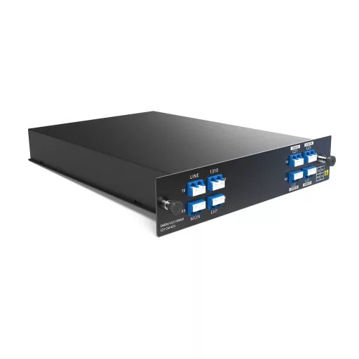 4CH C21-C24 kettős szálas DWDM MUX DEMUX, monitorral és 1310nm-es, EXP porttal, LC/UPC, FMU