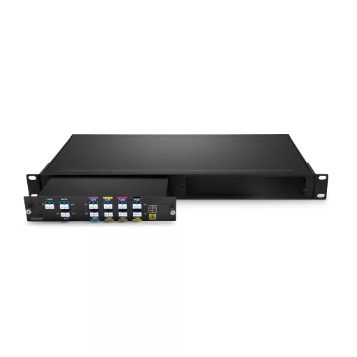 8 csatornás passzív CWDM Mux Demux, 1270-1450nm nagy sávú (kihagyás 1390-1410nm), kettős szálas dugaszolható modul, monitorral és bővítőporttal.