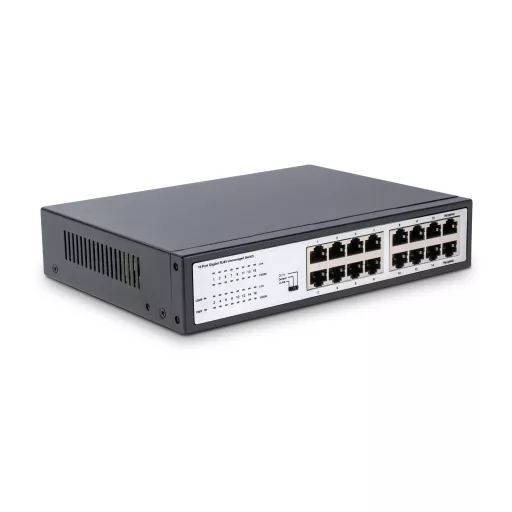 BL-OSW-13-16T, 16 portos Gigabit Ethernet L2 kezeletlen kapcsoló, 16x 100/1000BASE-T RJ45 port, ventilátor nélkül