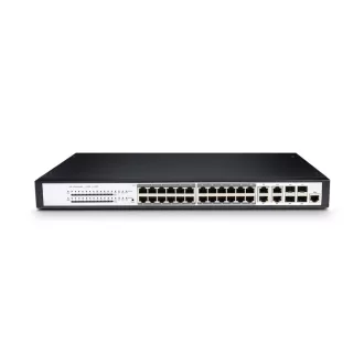   BL-OSW-53-24P4TS, 24 portos Gigabit Ethernet L2+ menedzselt aktív 802.3af/at PoE+ kapcsoló, 24x 10/100/1000BASE-T RJ45 PoE+ port @370W, 4x 1G RJ45/SFP kombinált porttal, akár 100M átviteli sebességgel, OSPF támogatással