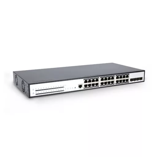 BL-OSW-53-24P4X, 24 portos Gigabit Ethernet Managed L2+ aktív 802.3af/at PoE+ kapcsoló, 24x 1G RJ45PoE+ port @370W, 4x 10GSFP+ uplinkkel, akár 100M átviteli sebességgel, stacking támogatással