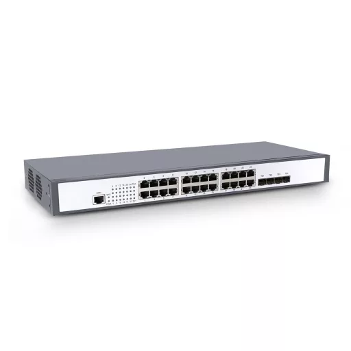 BL-OSW-53-24T4X, 24 portos Gigabit Ethernet Managed L2+ kapcsoló, 24x1GRJ45 port, 4x 10GSFP+ uplinkkel, ventilátor nélküli, egymásra helyezhető