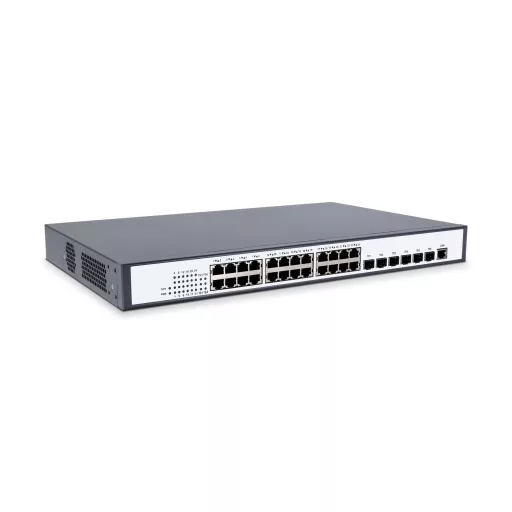 BL-OSW-53-24T6X, 24 portos Gigabit Ethernet L3 kezelhető kapcsoló,24x 1G RJ45 port, 6x10G SFP+ felkapcsolással, stacking támogatással