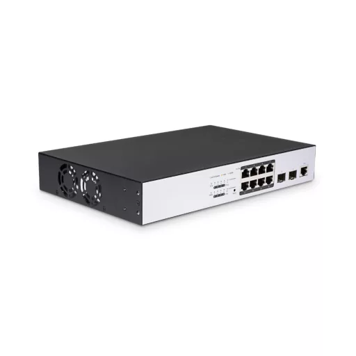 BL-OSW-53-8P2S, 8 portos Gigabit Ethernet L2+ Active 802.3af/at PoE+ kezelhető kapcsoló kis- és középvállalkozások számára, 8x 10/100/1000BASE-T RJ45 PoE+ port @130W, 2x 1G SFP felkapsolással, ventilátor nélkül